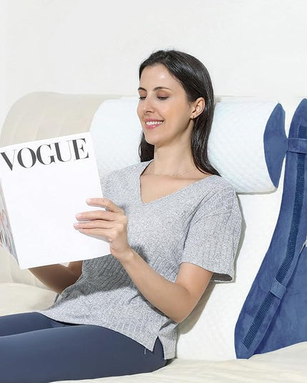 Bed Wedge Pillow for Sleeping 3PCS, 20-in-1 Adjustable Memory Foam Wedge Pillow for Acid Reflux, 3-in-1 Incline Pillow Wedge for After Surgery, Snoring, Back Pain(Navy) - LeafyLoom