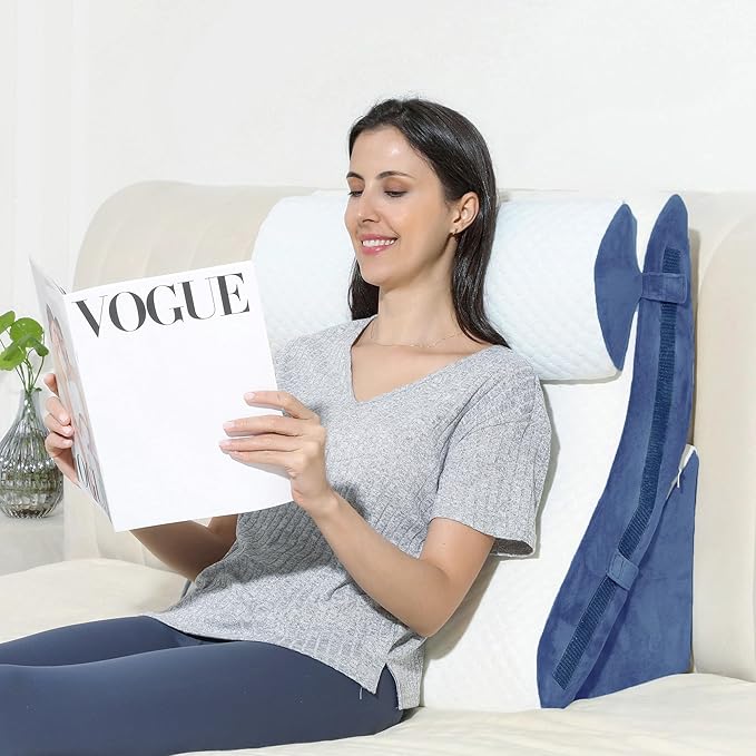 Bed Wedge Pillow for Sleeping 3PCS, 20-in-1 Adjustable Memory Foam Wedge Pillow for Acid Reflux, 3-in-1 Incline Pillow Wedge for After Surgery, Snoring, Back Pain(Navy) - LeafyLoom