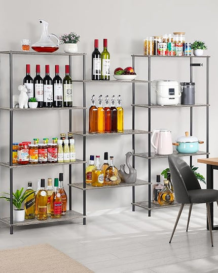 melos 4 Tier Bookshelf, Industrial Bookcase, Large Etagere Bookshelf Open Display Shelves with Metal Frame and 2 Anti-Tipping Strap, Grey - LeafyLoom