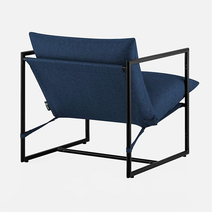 ZINUS Aidan Sling Accent Chair / Metal Framed Armchair with Shredded Foam Cushioning, Navy - LeafyLoom