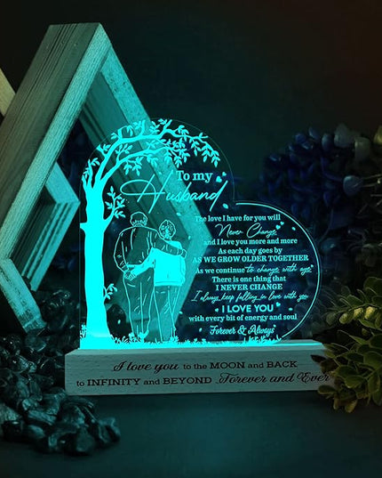 Gifts for Husband from Wife, Husband Gifts 3D Led Wooden Base, Husband Birthday Gifts, Anniversary Wedding Gifts, Fathers Day Presents for Him Husband, Gift for Dad Father from Son Daughter - LeafyLoom