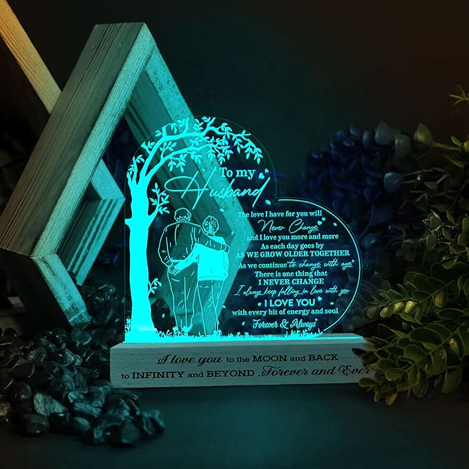 Gifts for Husband from Wife, Husband Gifts 3D Led Wooden Base, Husband Birthday Gifts, Anniversary Wedding Gifts, Fathers Day Presents for Him Husband, Gift for Dad Father from Son Daughter - LeafyLoom