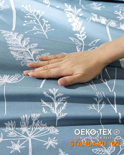 JANZAA Queen Comforter Set Floral Comforter Sets Queen Size Bedding Set Mineral Blue Comforter for All Season with 2 Pillow Shams Cute and Comfortable - LeafyLoom