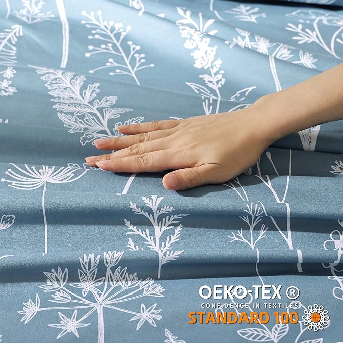 JANZAA Queen Comforter Set Floral Comforter Sets Queen Size Bedding Set Mineral Blue Comforter for All Season with 2 Pillow Shams Cute and Comfortable - LeafyLoom
