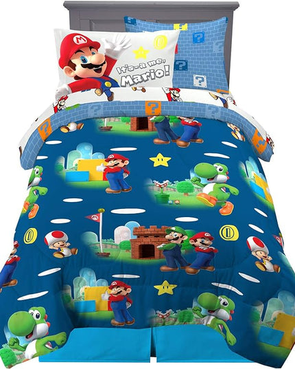 Franco Kids Bedding Super Soft Comforter and Sheet Set with Sham, 5 Piece Twin Size, Mario - LeafyLoom