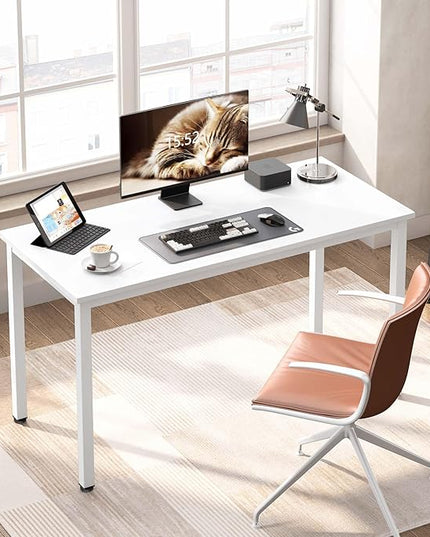 Computer Desk,55.1 inches Office Desk & Workstations for Home Office, Gaming Desk Computer Table,Modern Simple Style Laptop Table, White - LeafyLoom