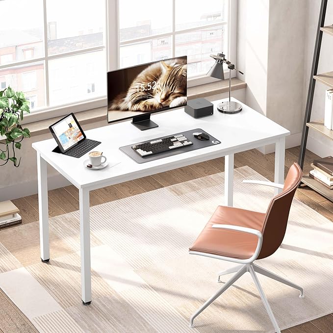 Computer Desk,55.1 inches Office Desk & Workstations for Home Office, Gaming Desk Computer Table,Modern Simple Style Laptop Table, White - LeafyLoom