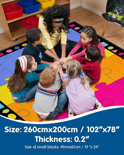Booooom Jackson Classroom Rug Elementary Classroom Carpet 6'5"x8'5"Preschool Rugs Colorful Puzzle Seating Rug with Non-Slip Backing School Classroom Kid Rug (PzPK-2620) - LeafyLoom