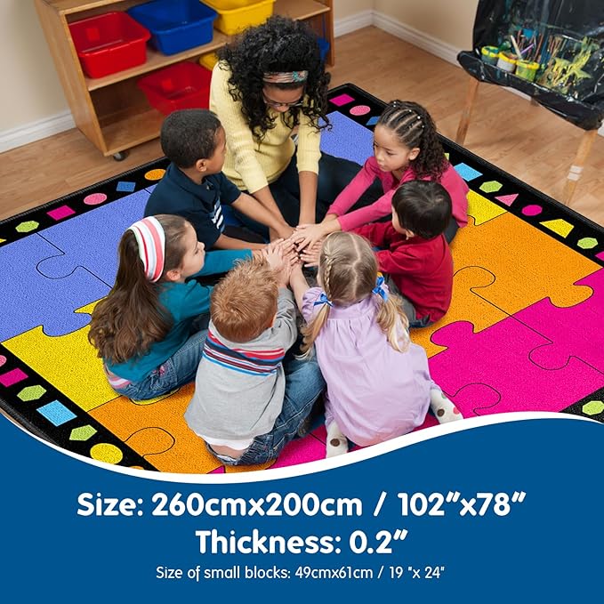 Booooom Jackson Classroom Rug Elementary Classroom Carpet 6'5"x8'5"Preschool Rugs Colorful Puzzle Seating Rug with Non-Slip Backing School Classroom Kid Rug (PzPK-2620) - LeafyLoom