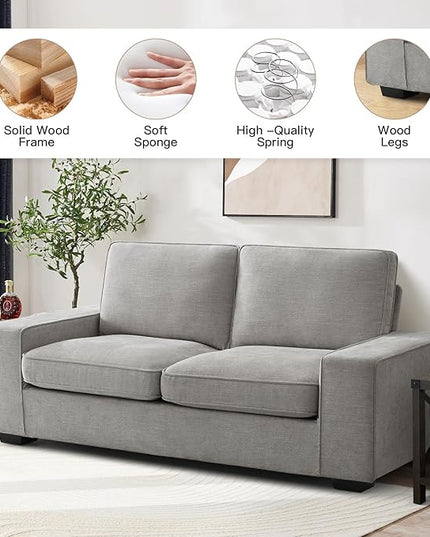 EASELAND 71" Loveseat, Small Chenille Loveseat for Small Spaces, 2-Seater Modern Deep Seat Couch with Removable Back and Cushions, Lounge Sofa for Bedroom with Wood Legs and Fluffy Armrest (Grey) - LeafyLoom