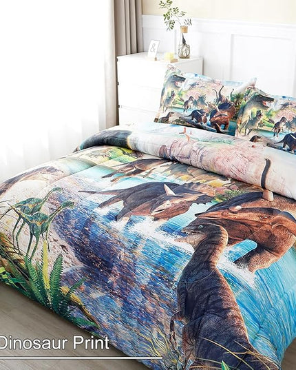 WINLIFE Dinosaur Bedding Full Comforter Set - Super Soft & Fun Jurassic Dino Pattern Bedding Comforter Set All Seasons for Boys Teens - Easy Wash Bed Set, 3D Dinosaur Print - LeafyLoom