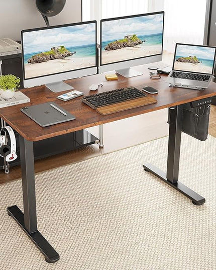 STARY Electric Memory Preset 48 x 24 Inches Adjustable Height Computer Workstation Sit Stand Home Office Desk with Splice Board, 4824, Rustic Brown/Black Frame - LeafyLoom