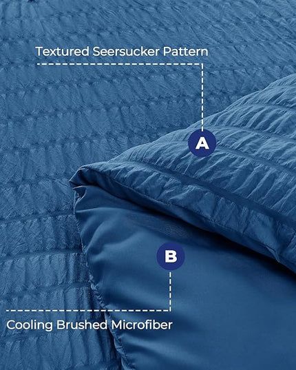 HYMOKEGE Seersucker Twin Comforter Set 3 Pieces, Lightweight Comforter Sets for Bedding, Bed Set with 1 All Season Soft Down Alternative Comforter and 2 Pillow Shams, Teal - LeafyLoom