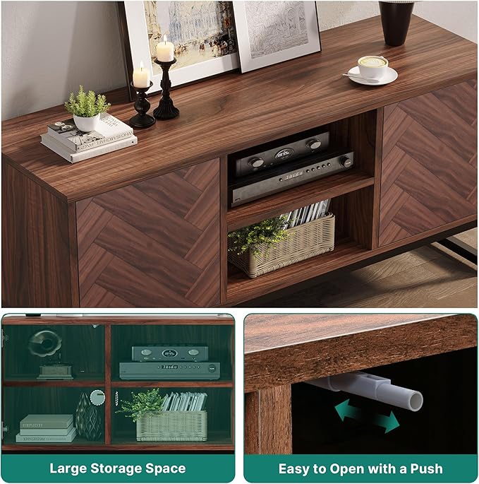 YITAHOME TV Cabinet for 55 Inch TV, Mid Century Modern TV Stand with Storage Cabinet & Adjustable Shelf, Entertainment Cabinet Media TV Console with Natural Oak Finish for Living Room, Walnut - LeafyLoom