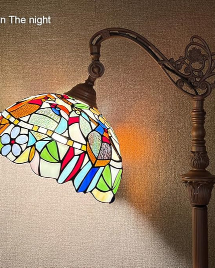Capulina Tiffany Floor Lamp Antique Cardinal Birds Style Stained Glass Soft Light Arched Gooseneck Adjustable Angle Reading Standing Lamp for Living Room Bedroom Home Office - LeafyLoom