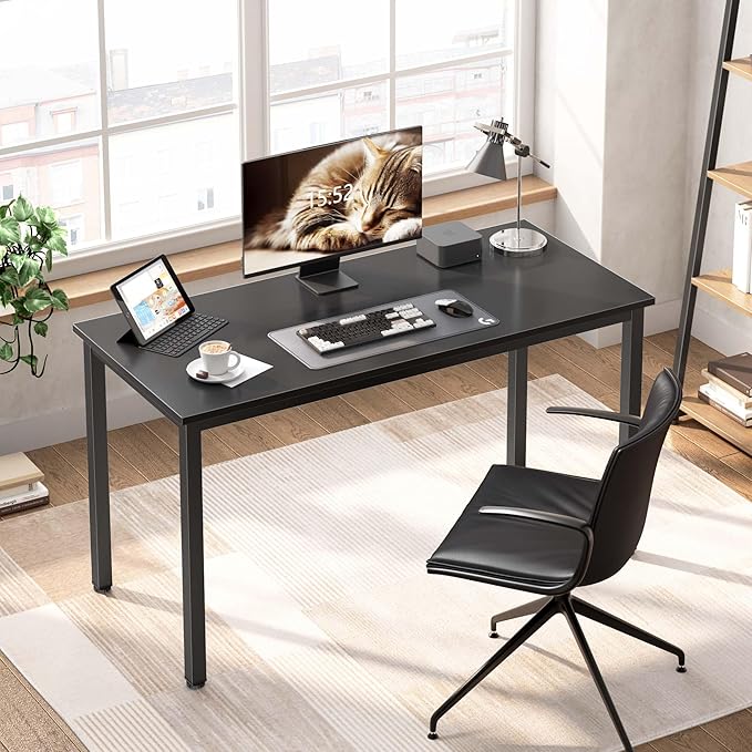 Computer Desk,55.1 inches Office Desk & Workstations for Home Office, Gaming Desk Computer Table,Modern Simple Style Laptop Table, Black - LeafyLoom