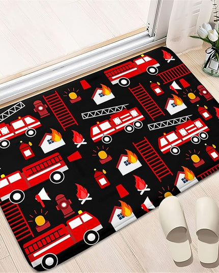 Car Play Rug Fire Fighting Truck Area Rug Car Rug Play Mat Kids Rugs for Playroomcar Rug for Boys Room Carpet Floor Mat for Bedroom Living Room,Black 2'×3' - LeafyLoom
