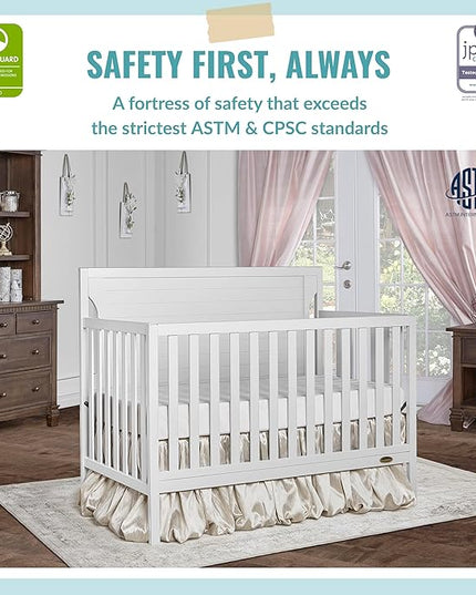 Cape Cod 5-in-1 Convertible Crib in White, Greenguard Gold Certified, 55x30x44.5 Inch (Pack of 1) - LeafyLoom