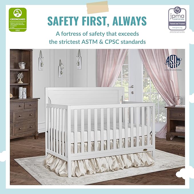 Cape Cod 5-in-1 Convertible Crib in White, Greenguard Gold Certified, 55x30x44.5 Inch (Pack of 1) - LeafyLoom