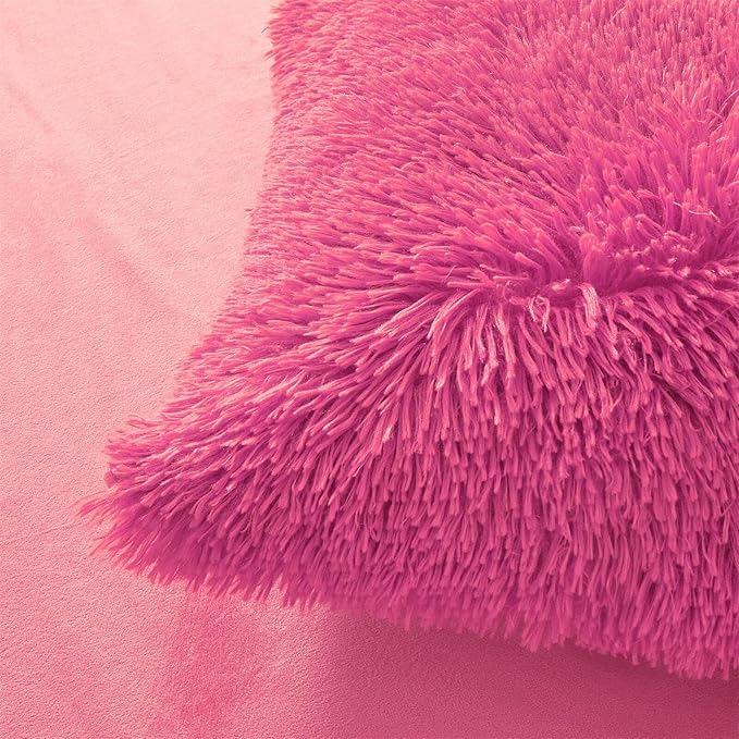 FOPPA Hot pink fluffy Comforter Cover Set king- Ultra Soft fluffy hot pink Bedding Sets 3 Pieces (1 Duvet Cover + 2 Pillow case) hot pink fluffy bed set (Hot pink, King) - LeafyLoom