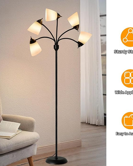 DINGLILIGHTING Floor Lamp Tall for Room: Flexible Gooseneck Floor Lamps Standing for Bedroom Home Office - Modern Floor Lights 5-Light - LeafyLoom