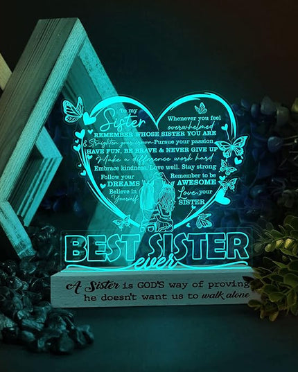 Sister Gifts from Sisters, to My Sister 3D Illusion Lamp, Best Sister Ever Acrylic Night Light, Sister Birthday Gifts from Brothers, Gift for Sister on Wedding Anniversary Christmas Valentine - LeafyLoom