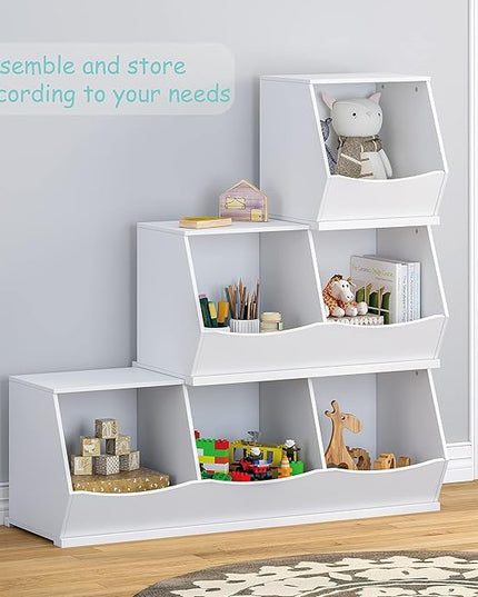 UTEX Toy Storage Organizer,Stackable Kids Toy Storage Cubby with 3 Bins,Toy Boxes and Storage for Playroom,Bedroom,Nursery School,White - LeafyLoom