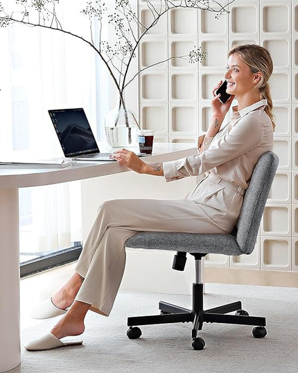 LEAGOO Cross Legged Office Chair, Armless Wide Desk Chair with Wheels, 120° Rocking Mid Back Ergonomic Computer Task Vanity Chairs with Height adiust, for Home, Office, Make up, Small Space, Dark gray - LeafyLoom