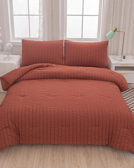 Burnt Orange Comforter Set Queen,Queen Sized Comforter Bedding Set, Burnt Orange Terracotta Bedding Set Queen Size,5 Pcs Lightweight Microfiber Bed Set - LeafyLoom