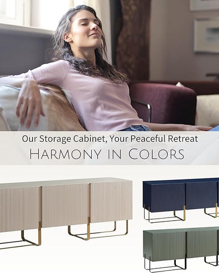 24/7 Shop at Home Mignon Contemporary Modern Style 60" TV Stand with 3 Storage Cabinets, Fits 65 Inches, Entertainment Center Console for Family, Living Room & Bedroom, Metal Legs, Taupe - LeafyLoom