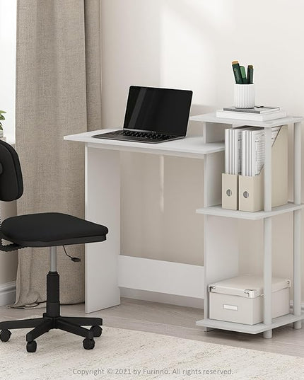 Furinno Efficient Computer Desk, Square Side Shelf, White/White - LeafyLoom