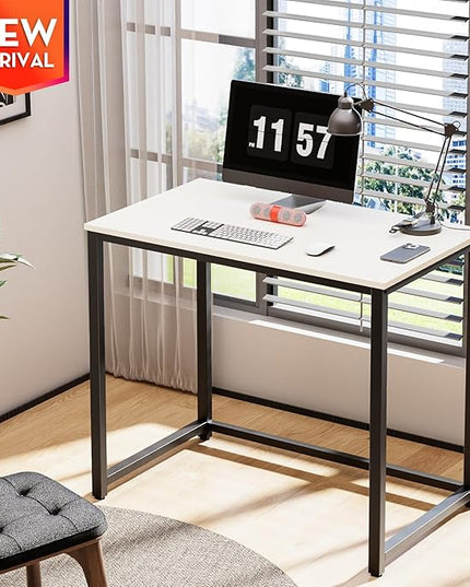 SINPAID Small Computer Desk 31.5 inches Desk for Small Spaces Sturdy Home Office Desk Modern Gaming Desk Study Writing Laptop Table, White Desk - LeafyLoom