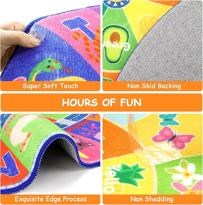 HEBE Kids Play Rug 4ft ABC Alphabet Numbers Shapes Educational Kid Area Rug Washable Baby Crawling Mat Non Slip Kid Play Mat Carpet for Girl Boy Bedroom Playroom - LeafyLoom
