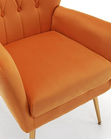 US Pride Furniture Modern Accent Chair with Ergonomic High Wingback, Microfiber Upholstered Armchair with Metal Legs for Living Room, Bedroom, Office or Vanity, Orange - LeafyLoom