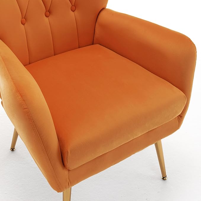 US Pride Furniture Modern Accent Chair with Ergonomic High Wingback, Microfiber Upholstered Armchair with Metal Legs for Living Room, Bedroom, Office or Vanity, Orange - LeafyLoom