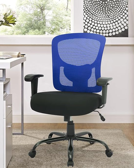 BestOffice Big and Tall Office Chair 400lbs Desk Chair Mesh Computer Chair with Lumbar Support Wide Seat Adjust Arms Rolling Swivel High Back Task Executive Ergonomic Chair for Home Office (Blue) - LeafyLoom