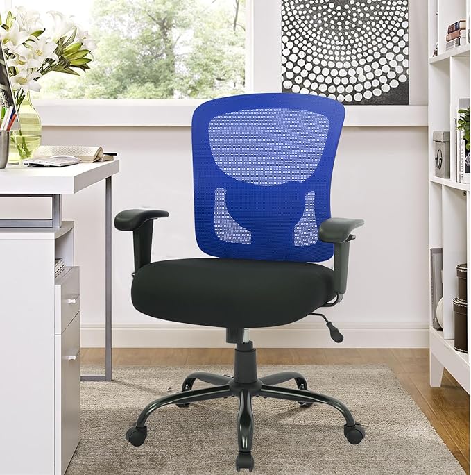 BestOffice Big and Tall Office Chair 400lbs Desk Chair Mesh Computer Chair with Lumbar Support Wide Seat Adjust Arms Rolling Swivel High Back Task Executive Ergonomic Chair for Home Office (Blue) - LeafyLoom