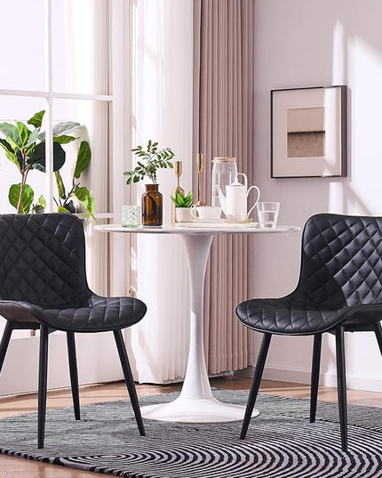 YOUNIKE Dining Kitchen Desk Chairs Modern Minimalist Faux Leather Indoor Padded Upholstered with Back Suitable for Kitchen Living Room Coffee Shop, Loads up to 300lbs Set of 2 Black - LeafyLoom