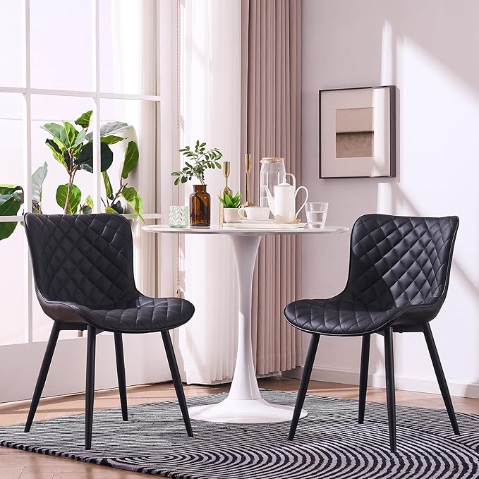 YOUNIKE Dining Kitchen Desk Chairs Modern Minimalist Faux Leather Indoor Padded Upholstered with Back Suitable for Kitchen Living Room Coffee Shop, Loads up to 300lbs Set of 2 Black - LeafyLoom