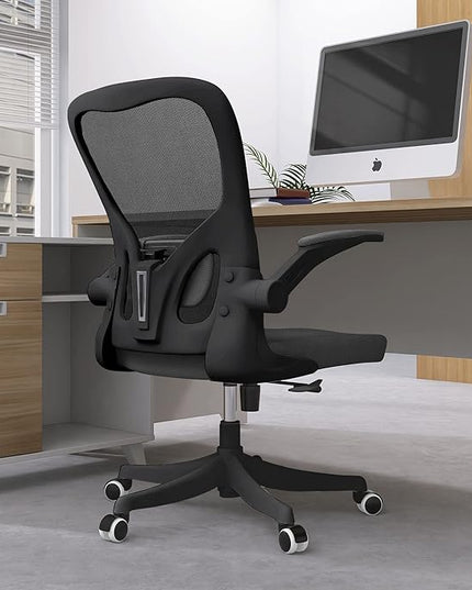 Office Chair, Ergonomic Office Chair Desk Chair with Lumbar Support & 2D Flip-up Arms Height Adjustable Home Office Desk Chairs Rockable High Back Computer Chair Black Mesh Study Chair - LeafyLoom