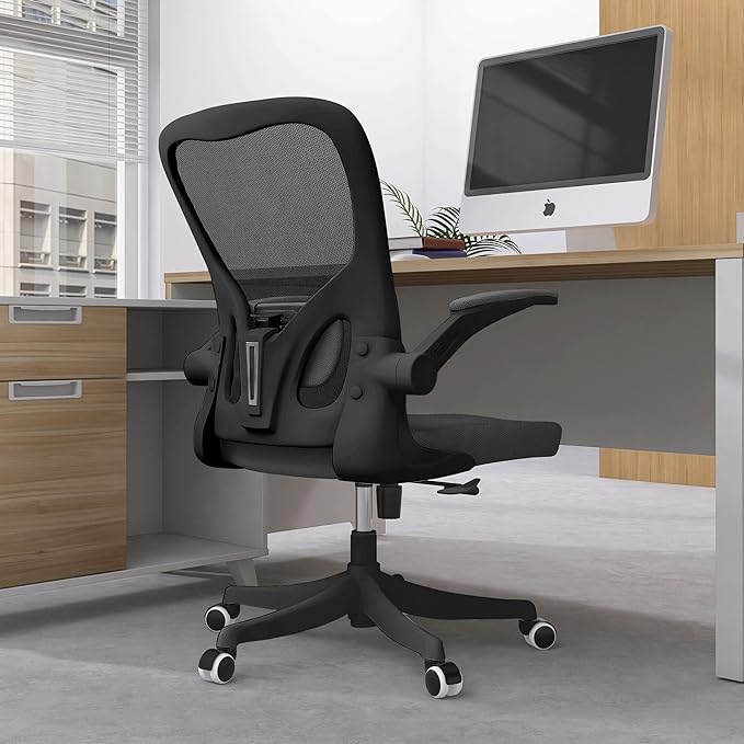 Office Chair, Ergonomic Office Chair Desk Chair with Lumbar Support & 2D Flip-up Arms Height Adjustable Home Office Desk Chairs Rockable High Back Computer Chair Black Mesh Study Chair - LeafyLoom