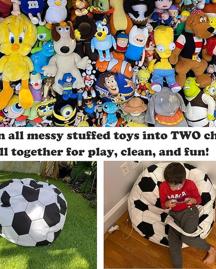 2 Packs Stuffed Animal Storage Beanbag Cover 24" Bean Bag Storage for Kids Girs Boys Room Toys Organizer Heavy-duty Zipper Bean Bag Chair Covers Only, Soccor Print - LeafyLoom