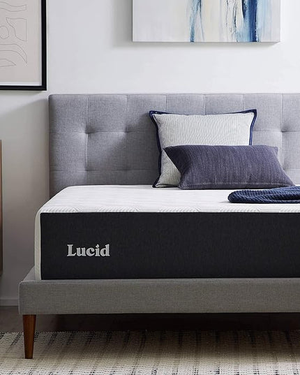 LUCID 14 Inch Memory Foam Mattress - Medium Feel - Memory Foam Infused with Bamboo Charcoal and Gel - Temperature Regulating - Pressure Relief - Breathable - Premium Support - King Size - LeafyLoom