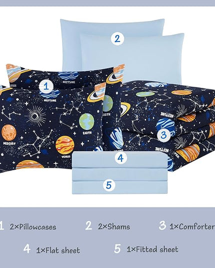 Full Size Comforter Sets - Bedding Sets Full 7 Pieces, Glow in The Dark Bed in A Bag Full, Lightweight Space Bedding Sets for Kids, Teens - LeafyLoom