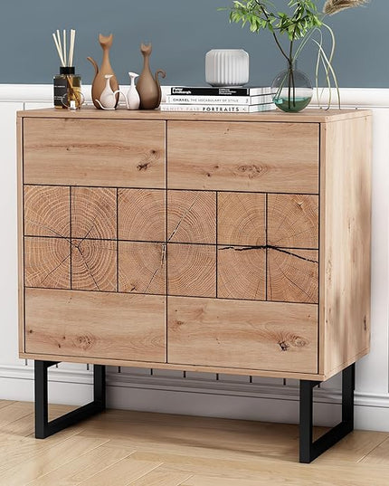 O&K FURNITURE Farmhouse Sideboard Cabinet, Storage Cabinet with Doors and Adjustable Shelves, Wood Buffet Cabinet with Storage for Kitchen, Living Room, Entryway, Brown - LeafyLoom