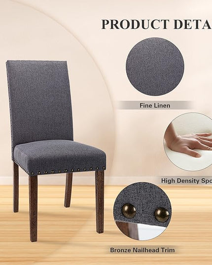 COLAMY Modern Wood Dining Chairs Set of 6, Parsons Dining Chairs, 19 Inch Padded Dining Chairs with Nailed Trim for Kitchen Dining Living Room, Grey - LeafyLoom