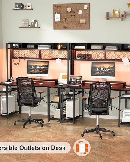 armocity 2024 Upgrade Gaming Desk with Hutch, 48'' Magic Computer Desk with LED Lights and Outlets, Reversible Workstation Desk with Pegboard and Monitor Stand, 48 Gamer Desk PC Table, Black - LeafyLoom