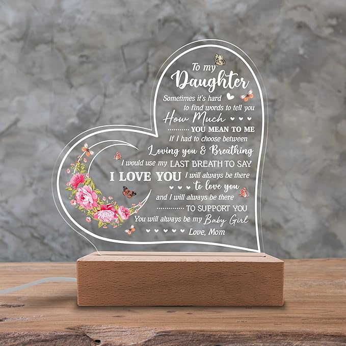 Acrylic Night Light Gifts for Daughter - You Will Always be My Baby Girl - Daughter Gifts from Mom, Dad for Birthday, Graduation, Wedding - Sentimental Gifts for Daughter - LeafyLoom