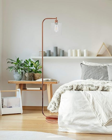 Simple Designs LF1036-RGD Antique Style Industrial Iron Lantern Floor Lamp with Glass Shade, Rose Gold - LeafyLoom