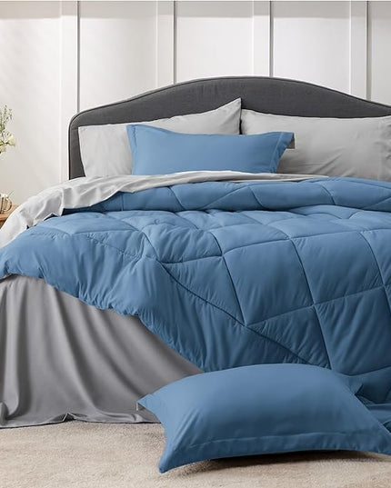 Bedsure Blue Bed Set King - 7 Pieces Reversible Blue Comforter Set King, Blue Bedding Set King with Comforters, Sheets, Pillowcases & Shams, King Size Blue Bed in a Bag - LeafyLoom